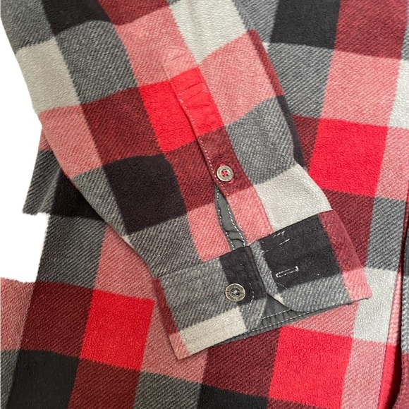Eddie Bauer red black gray flannel button down long sleeve fleece shirt size XL - Picture 3 of 9